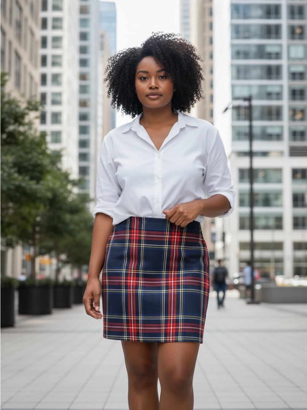 Talbots Navy Plaid Mini Skirt with Red and Yellow Stripes